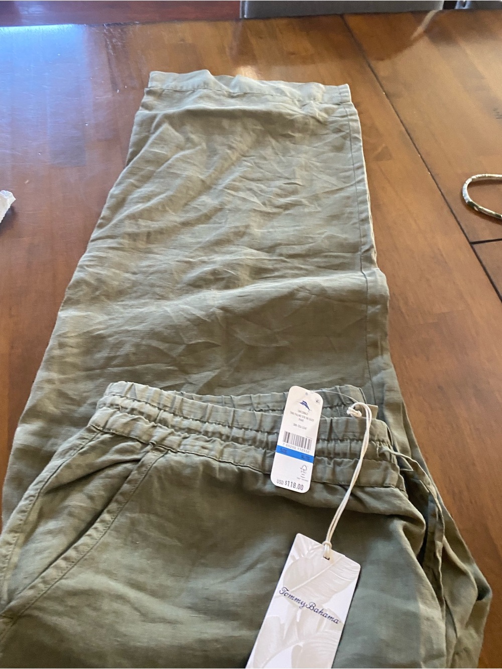 Tommy Bahama Tea Leaf Green Linen Drawstring Pants